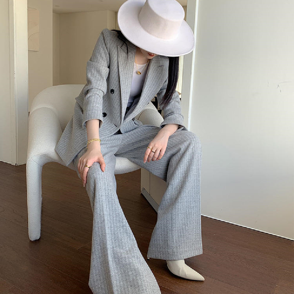 Women's Double-Breasted Wool-Style Suit Set