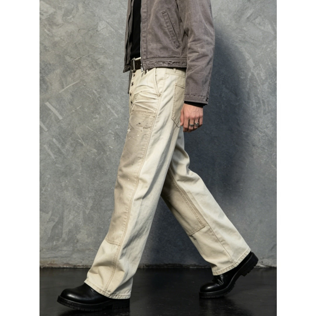 Men's Cream Wide-Leg Baggy Jeans