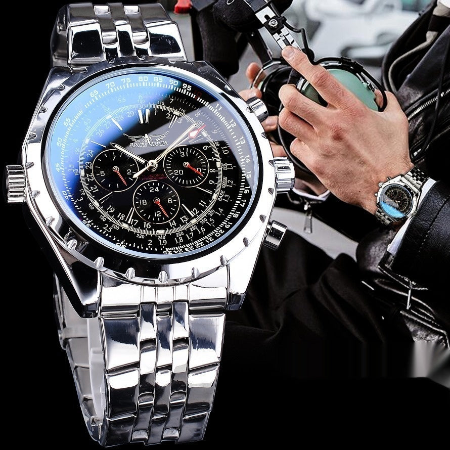 Men's Large-Dial Openwork Mechanical Watch