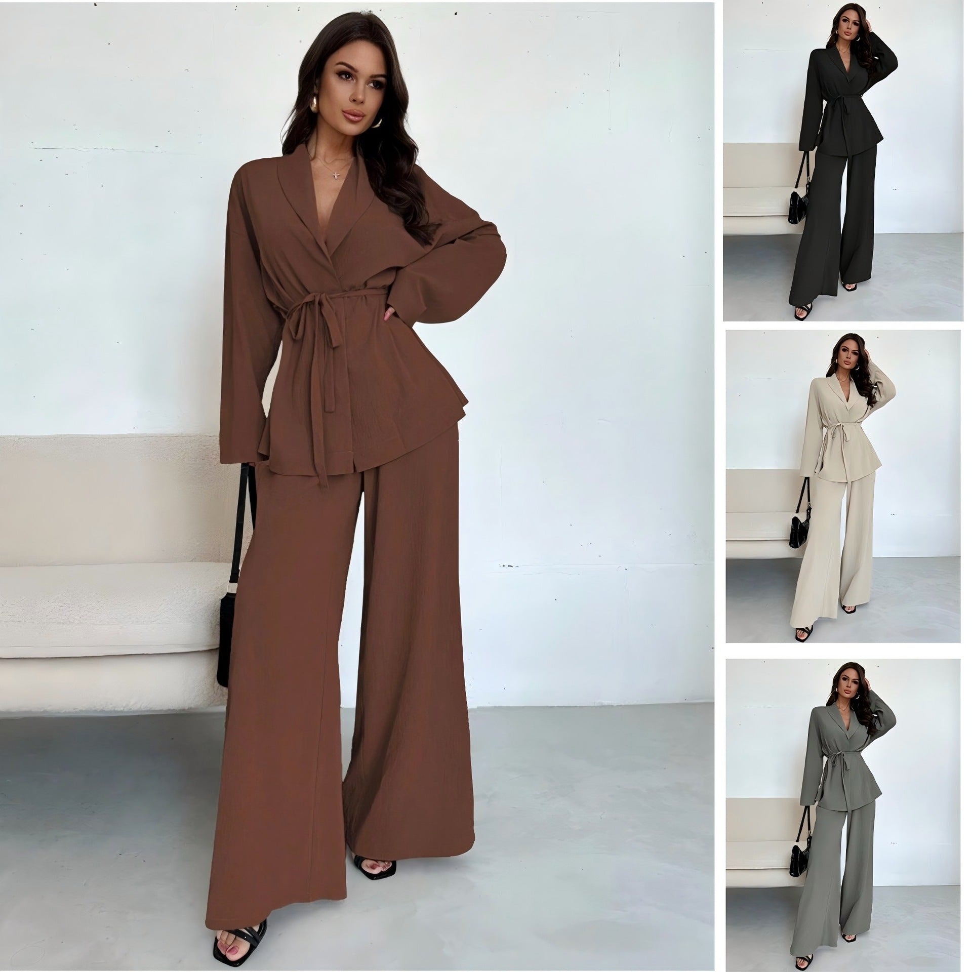 Women's V-Neck Wide-Leg Pants Set