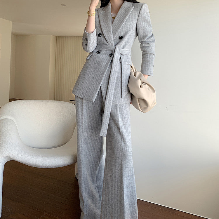 Women's Double-Breasted Wool-Style Suit Set