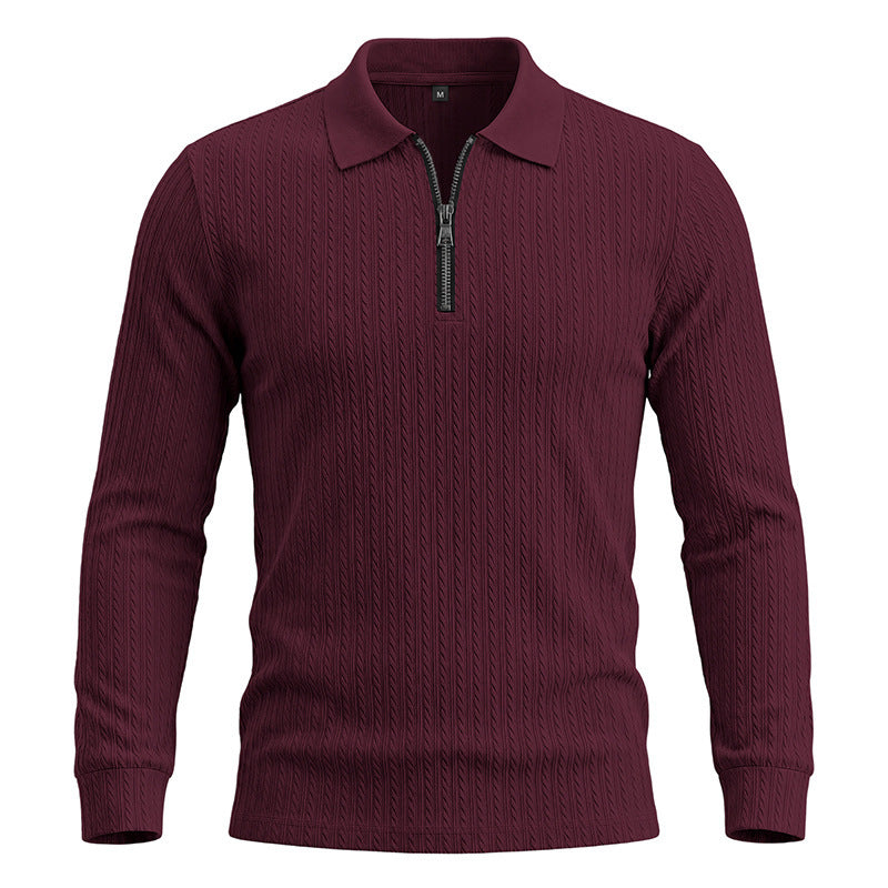 Men's Long-Sleeve Zip-Up Polo Shirt