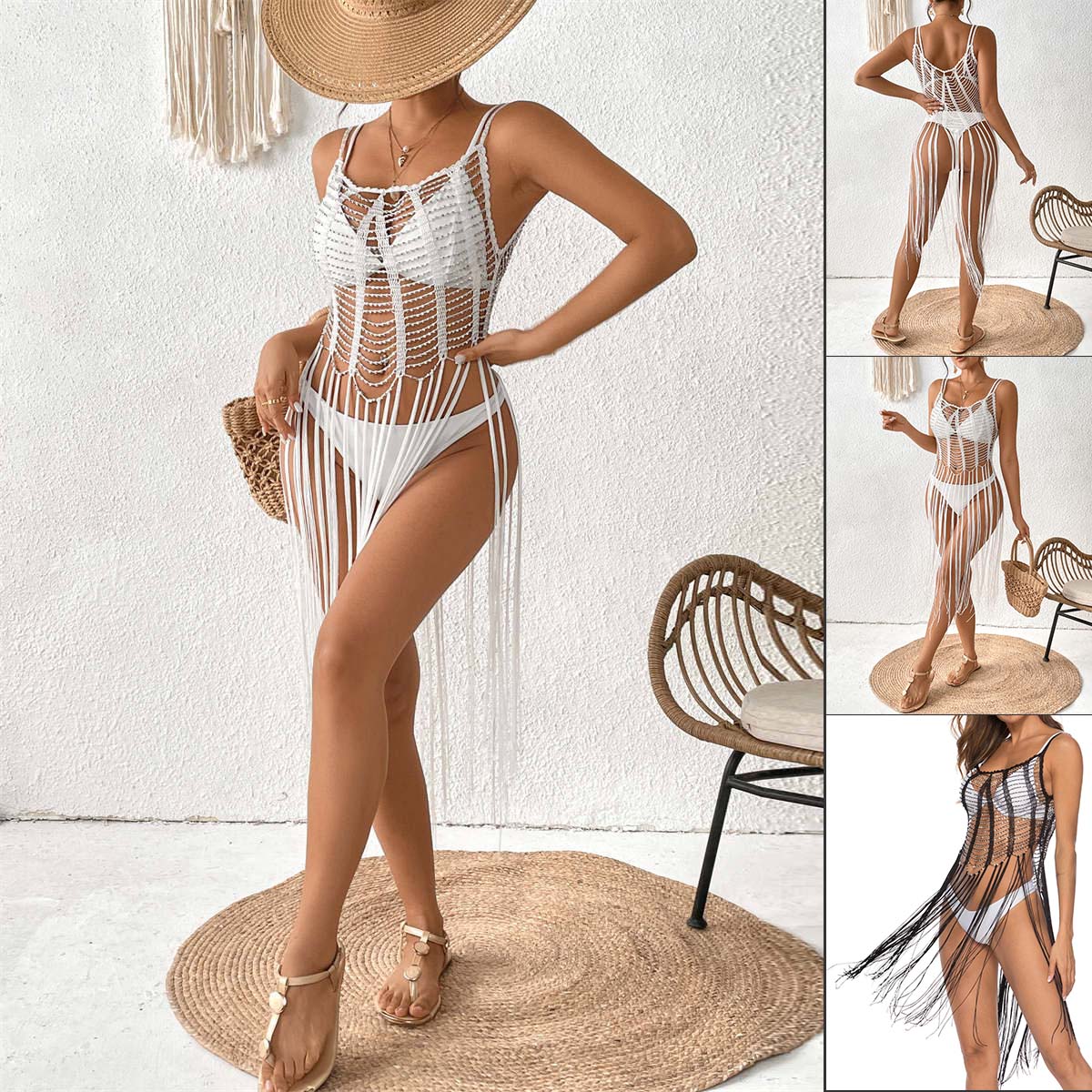Beaded Spaghetti-Strap Beach Cover-Up Dress
