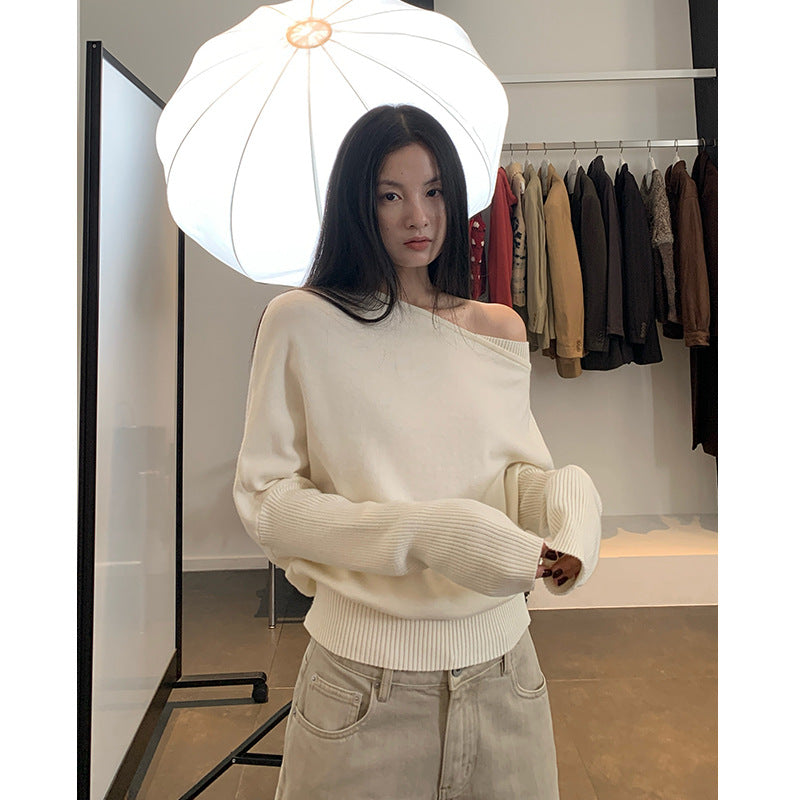Women's Ivory Off-Shoulder Wool Sweater