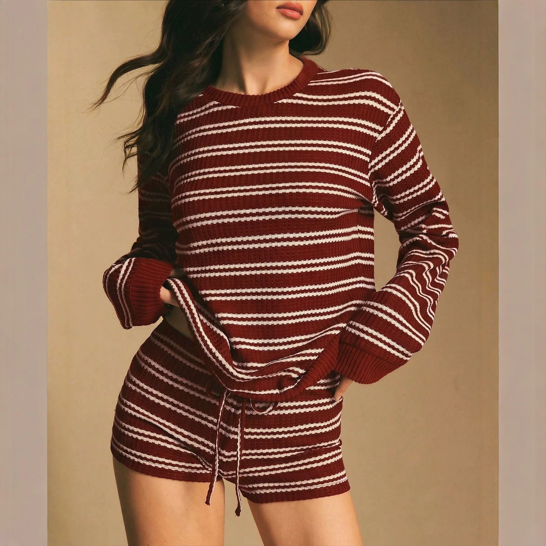 Women's Striped Long-Sleeve Two-Piece Set
